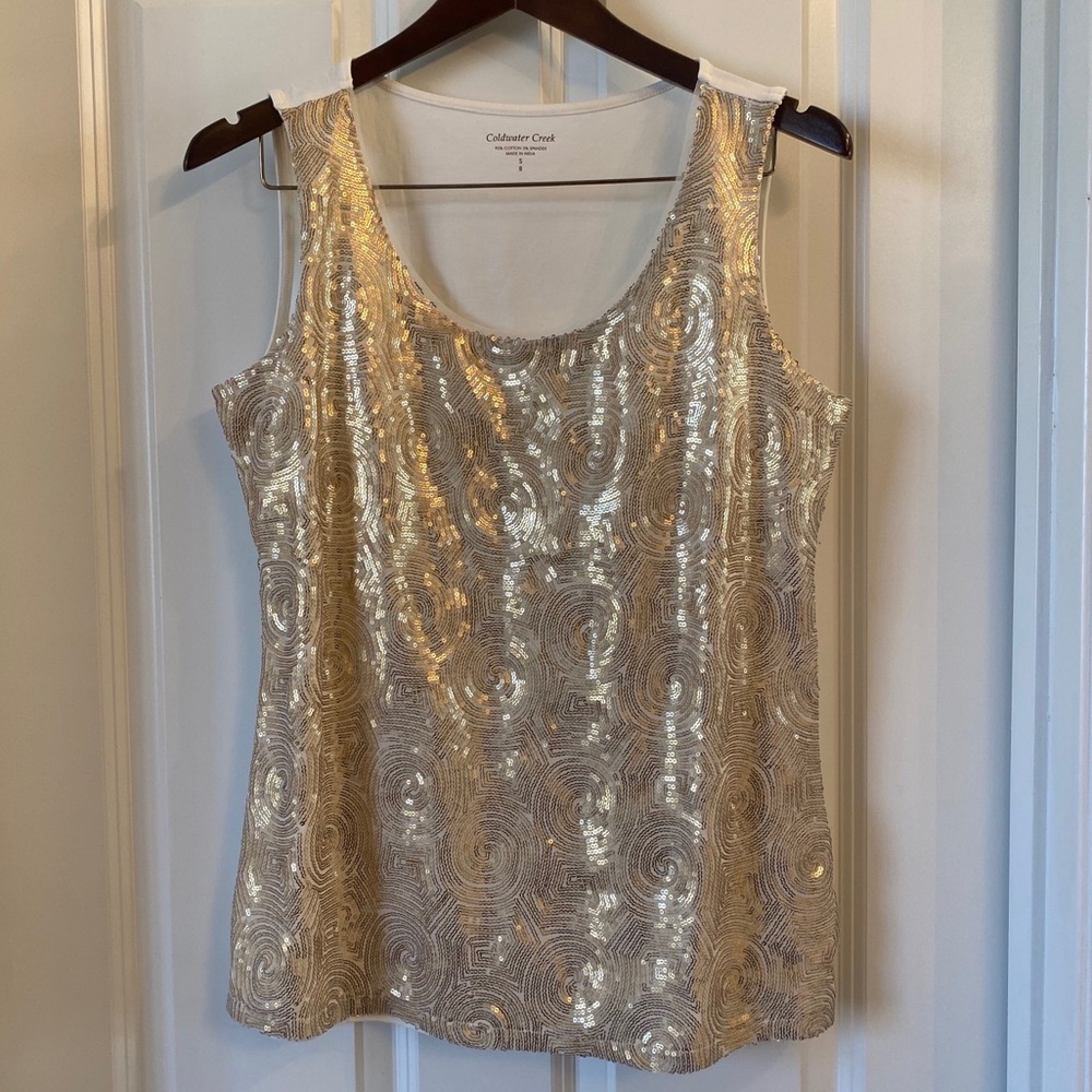 M Coldwater Creek Gold Sequin Tank Top